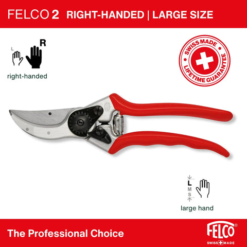 F2 Pruning Shears 9 Inch Swiss Made Garden Clippers With Precision Bypass Blade shown in red, right-handed large size.