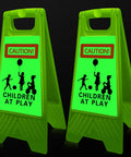 Two Pack Reflective Kids Playing Sign 24 Inch Double Sided Slow Down Kids At Play Board With Portable Handle for Safety