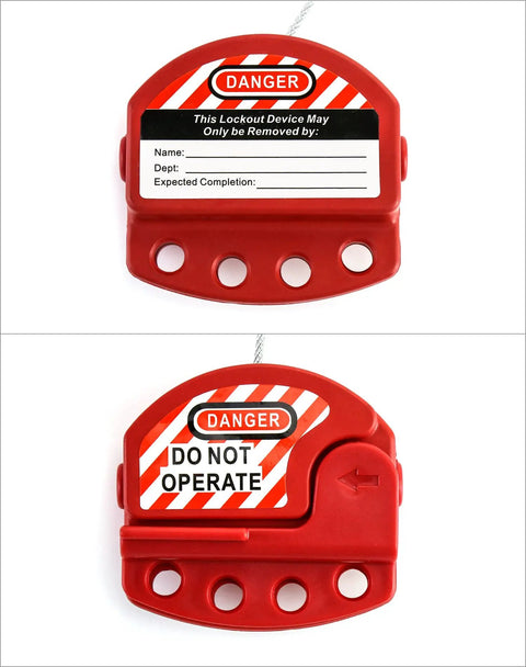 Lockout Tagout Safety Cable Lock, 4 Pack Adjustable Steel Wire Padlock, Vinyl Coated Heavy Duty tag with danger labels.
