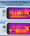 Thermal Camera For Android USB C With Macro Lens And 512 By 384 Super Resolution Infrared Imaging 256 By 192 IR Resolution Thermal Imager For Home DIY And Industrial PCB Inspections Temperature Range From 5 To 1022 Fahrenheit Not For iOS showing macro and standard lens comparisons