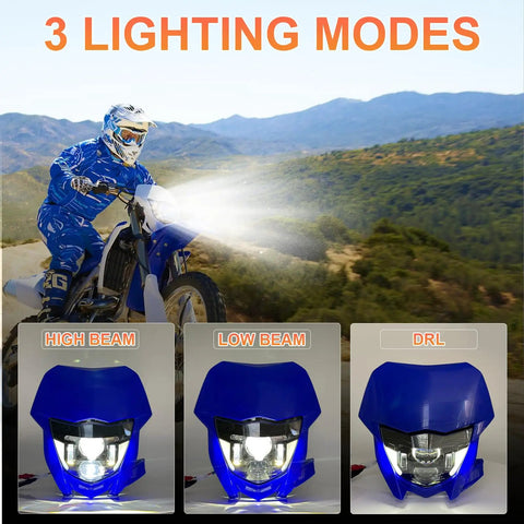 Rugged Dirt Bike LED Headlight Kit With High Beam Low Beam DRL For Yamaha WR250F WR450F 2002-2025 Super Bright 2900 Lumens High 2000 Lumens Low 6000K White Night Riding Upgrade