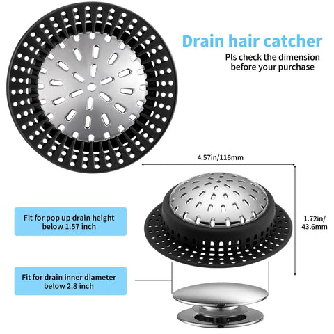 Heavy Duty Bathtub Drain Hair Catcher And Shower Drain Cover For Pop Up And Regular Drains, Rustproof Zinc Alloy With Non Slip Silicone