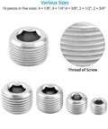 304 Stainless Steel Pipe Fitting Kit With Hex Countersunk Plugs NPT Male Threads 16 Piece Pro Grade Rugged Assortment