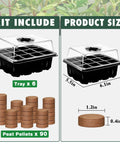 Six Pack Seed Starter Trays With 90 Coco Coir Pellets Adjustable Humidity Germination Tray With Dome Lids product dimensions