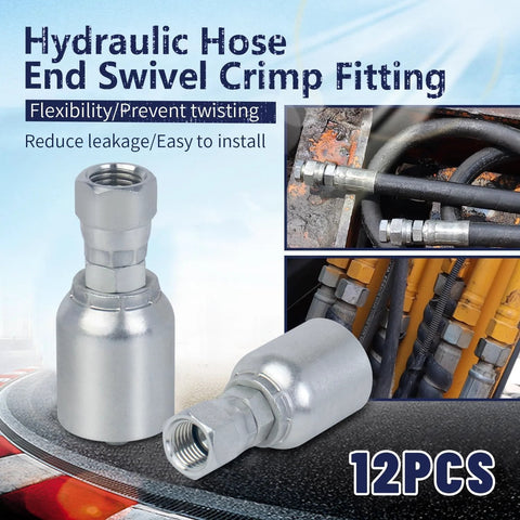 12-Pack hydraulic hose fittings JIC 37 degree female ends, flexible, easy to install, reduce leakage, high-strength coated steel.