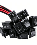 Ten Pack 2 Pin Rocker Switches On Off Latching SPST With Wires 21x15mm Black switches cluster