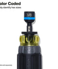 2 Inch Magnetic Power Nut Setters 6 Piece SAE Sizes For Impact Drivers, color coded for easy identification of hex sizes.