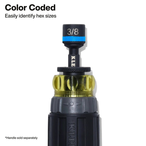 2 Inch Magnetic Power Nut Setters 6 Piece SAE Sizes For Impact Drivers, color coded for easy identification of hex sizes.