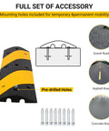 Two Pack Recycled Rubber Speed Bump Set With 25,000 Pound Capacity Durable Cable Protector Ramp For Driveways And Parking Lots Works On Concrete Asphalt And Gravel Reduces Impact Noise with mounting holes and bolts