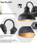 4 Pack Dusk To Dawn Gooseneck Barn Lights With Wall Mount, 7 Inch Exterior Black Sconce With Gold Interior For Farmhouse Porch Or House Exterior, Energy Saving Photocell Sensor Outdoor Lighting