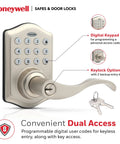 Keyless Entry Lever Door Lock With Electronic Keypad One Touch Locking For Front Door Satin Nickel Finish Easy Install 50 Pin Codes Alarm After Four Wrong Attempts Durable Home Security Solution, dual access system with digital keypad and backup keys