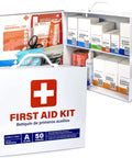 2-Shelf OSHA Compliant First Aid Kit Cabinet For 50 People ANSI Class A Emergency Cabinet with open view showing contents