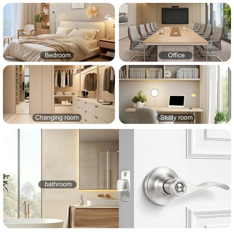 Bedroom, office, changing room, study room, bathroom with Eight Pack Wave Style Privacy Door Handles And Knobs With Keyless Reversible Lockset