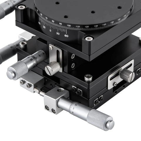 Close-up of the Workhorse 4 Axis Manual Linear Positioning Stage 90mm By 90mm Bearing Tuning Platform Sliding Table for precision tasks