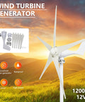 Kickass Wind Turbine Kit 1200W 12V With 5 Blades For Home And Industrial Use shown against a sunset, highlighting its durable design.