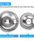 8.1-inch and 6.2-inch metal drip pans labeled for 4 Pack MP22YA Electric Range Burner Elements Set With Easy Install 6 Inch MP15YA And 8 Inch MP21YA Replacements For Hardwick Kenmore Maytag Norge Whirlpool Stoves Fits Most Electric Ranges