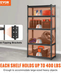 5 Tier Adjustable Storage Shelves Heavy Duty Garage Rack, 2000 Lbs Total Capacity, 30x12x60 Inch Steel Shelving Unit For Tools, Parts, And Gear, Durable Industrial Grade Boss Level Organization, anti-tipping brackets shown