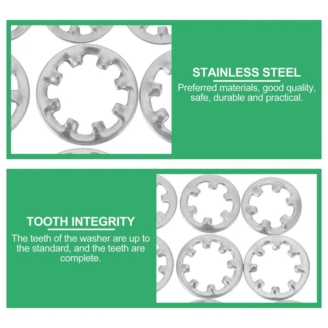 Internal Tooth Lock Washers Set Star Serrated Stainless Steel 300 Piece Assortment Kit for Industrial Fastening.