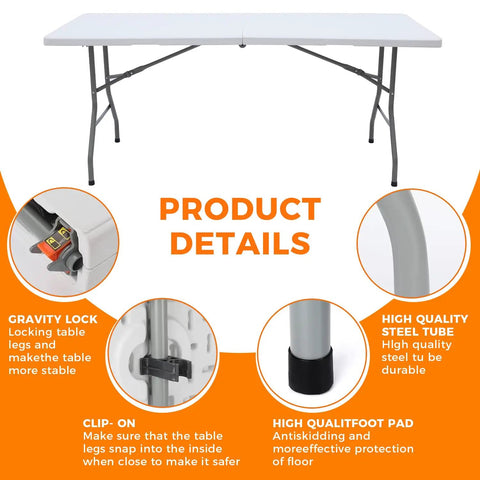 6 Ft Folding Table Outdoor Indoor Plastic Square Dining Table Portable No Assembly Easy Setup For Picnics Parties Camping