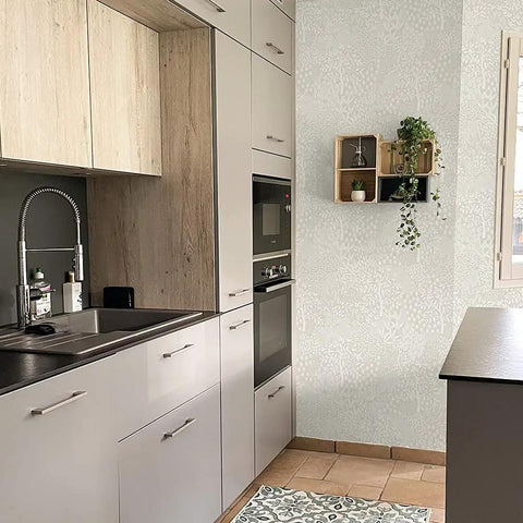 Kitchen with Whimsical Woodland Fantasy Peel And Stick Wallpaper In Cream And White No Mess Removable Wall Covering Easy To Reposition