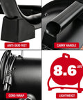 10 Inch Drum Fan With 900 CFM, 3 Speed Industrial Floor Fan, showing anti-skid feet, carry handle, cord wrap, lightweight label