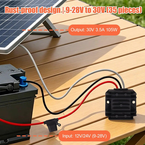 12V To 30V Waterproof Step Up Power Adapter For Starlink Mini with wiring on outdoor wood table
