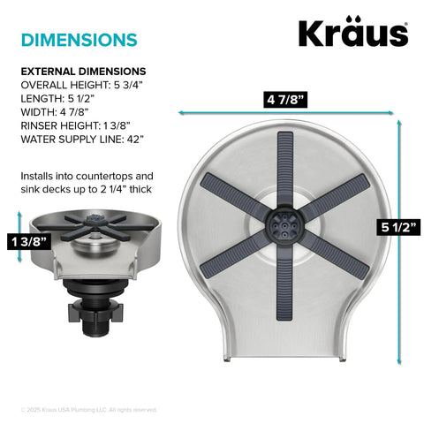 Skip The Scrub Stainless Steel Glass Rinser For Kitchen Sink Attachment dimensions diagram, measuring 5 3/4" height and 5 1/2" length.