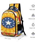 American Sunflower Flag Printed Unisex Backpack with large capacity, durable polyester, zippered main compartment, padded straps.