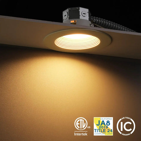 8 Pack 6 Inch LED Canless Recessed Downlights With J Box For Easy Install No Sweat Anti Glare Deep Baffle Dimmable CRI90 Color Temp 2700K To 5000K ETL Air Tight IC Rated Bright Energy Saving Ceiling Lights