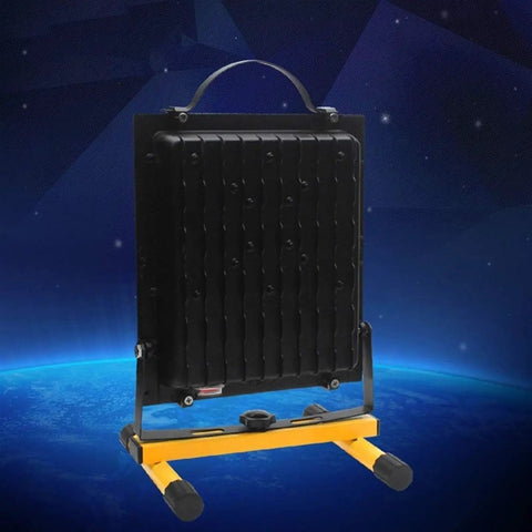 JUDYSSY Led Flood Light Emergency Portable Searchlight Mobile Portable Chargin, White Light,150w on a yellow stand against a starry background.