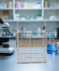 Stainless Steel Ultrasonic Cleaning Basket With Swinging Handle For Small Parts Dip And Drain Design High Temperature Resistant Parts Basket For Equipment And Precision Tools Easy Batch Handling, lab view