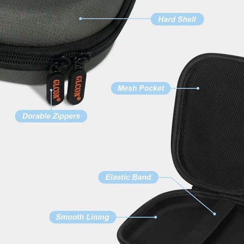 Heavy Duty Hard Shell Headphone Case, tight universal travel pouch with rugged quick release clip features durable zippers and mesh pocket.