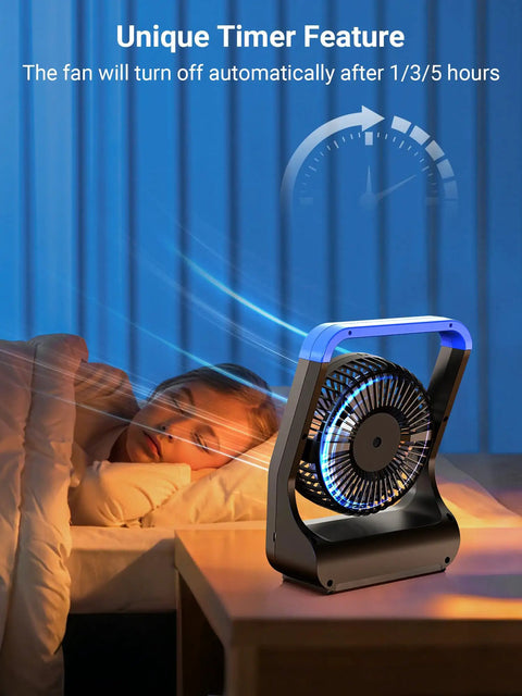 5 Inch Battery Powered Desk Fan For Camping And Travel With D Cell Batteries in bedroom with sleep timer feature