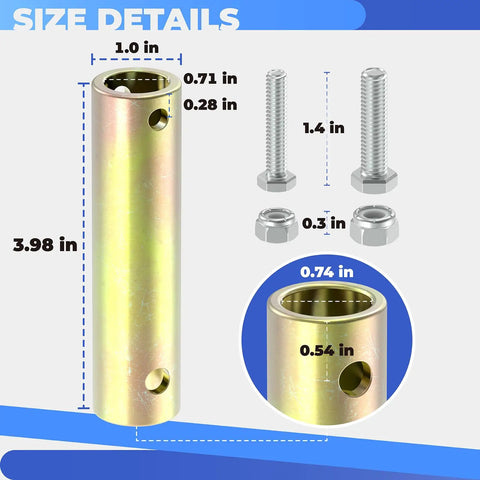 Heavy Duty Auger Adapter For K Drill Ice Augers with 0.71 Inch Shaft, size details and mounting screws included.