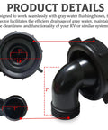 Two Pack RV Swivel Drain Hose Connector 90 Degree For Easy Gray Water Dumping Fits 1-1/2 Inch By 3/4 Inch Hoses Black Camper Sewer Adapter close-up