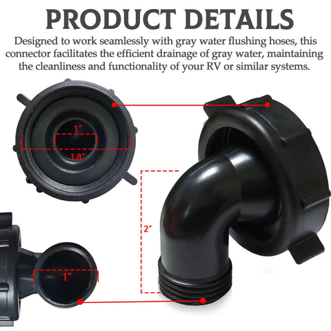Two Pack RV Swivel Drain Hose Connector 90 Degree For Easy Gray Water Dumping Fits 1-1/2 Inch By 3/4 Inch Hoses Black Camper Sewer Adapter close-up
