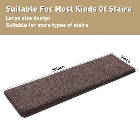 Ultra Plush Carpet Stair Treads 8x30 Inches For Indoor Stairs Non Slip Skid Resistant Pet Friendly Dark Brown large size design