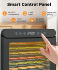 Smart control panel of Top Tier Food Dehydrator With Seven Sturdy Stainless Steel Trays And No Sweat One To Twenty Four Hour Timer.