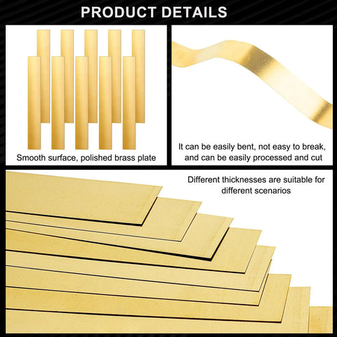 Twenty Piece Brass Strip Set With Shim Stock Assortment, 1 Inch Wide By 12 Inches Long, 0.004 Inch Thick C280 Brass
