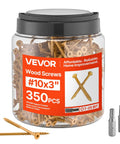 All Weather Tough Number 10 X 3 Inch Exterior Deck Screws 350 Count Pack With Torx T25 Star Drive in clear container.
