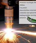 Broad Spectrum Laser Safety Glasses With Uv And Infrared Blocking Coating For Home Hair Removal Wands 200Nm To 2000Nm Range shown near a laser cutting tool.