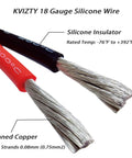 Close-up of dual color 18 gauge silicone wire red and black hook up cable flexible 18 AWG with 150 strand tinned copper conductor.