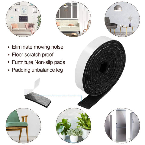 Four Rolls Of Half Inch Wide By Sixty Inch Long Self Adhesive Felt Strips Heavy Duty Polyester Pads For Furniture Floor Protection