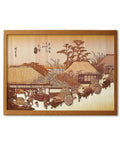 Ukiyoe Art Kit Kiharie The Running Well Teahouse At Otsu By Hiroshige Made In Japan, framed A4 DIY collage with Japanese sliced wood.