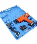 Handheld Automatic Rebar Tier Tying Gun With Cordless Power Steel Bar Tie Tool Compact Electric Wire Cutter For Construction Sites Includes Two Chargeable Batteries in blue case