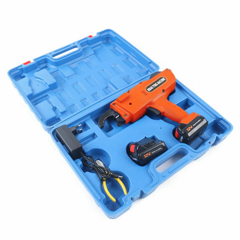 Handheld Automatic Rebar Tier Tying Gun With Cordless Power Steel Bar Tie Tool Compact Electric Wire Cutter For Construction Sites Includes Two Chargeable Batteries in blue case
