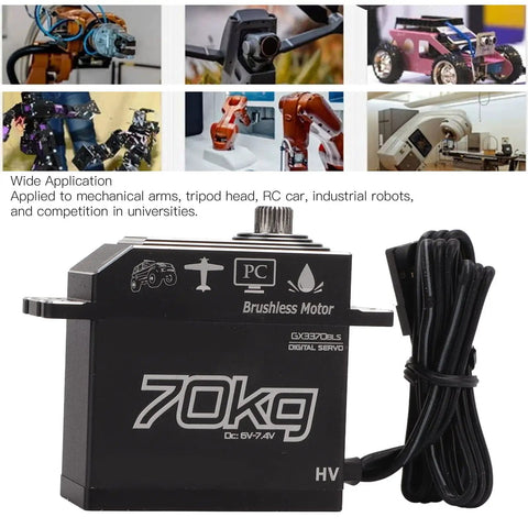 Beast Mode 70Kg Brushless Digital Servo Delivers Insane Raw Torque With Rugged Stainless Steel Gears And Fully IP67 Waterproof Housing For Tough 1 8 And 1 10 RC Crawler Builds, showing digital servo design and connections.
