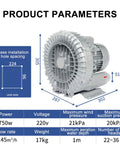 Heavy Duty Industrial Regenerative Blower For Pond Aeration And Pool Oxygenation 7.5Kw With Dust Filter, dimensions and specifications.