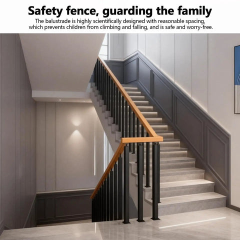 Matte Black Premium Steel Railing Stair Post 35 To 37 Inches Undrilled Holeless Baluster With 270 Degree Swivel Base For Outdoor Deck Stairs in modern stairway.