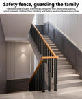 Heavy Duty Matte Black Stair Railing Post Kit With Zero Drill Hassle solid iron brackets displayed on a modern staircase.